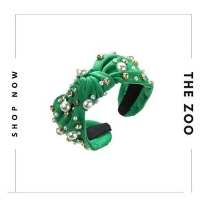 Rhinestone and Pearl Headband Green